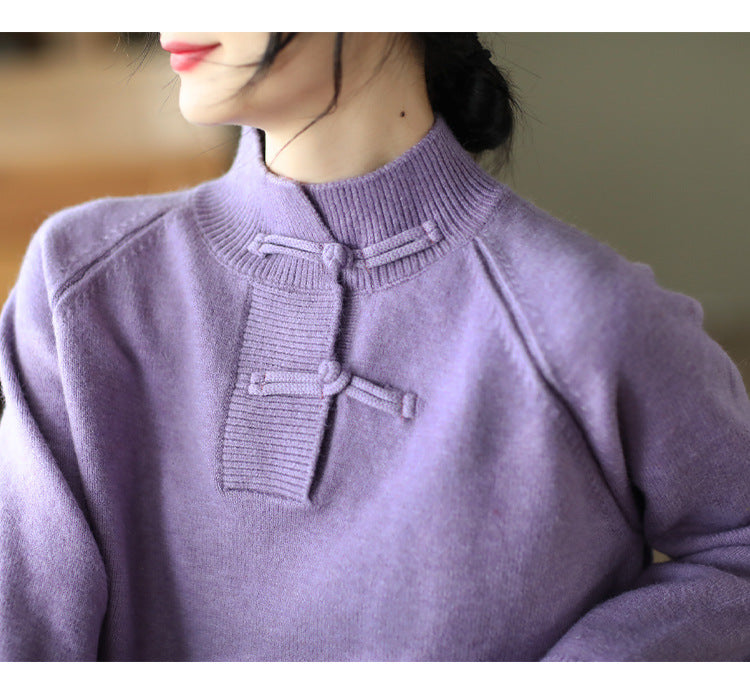Retro Buckle Knit Loose Sweater
