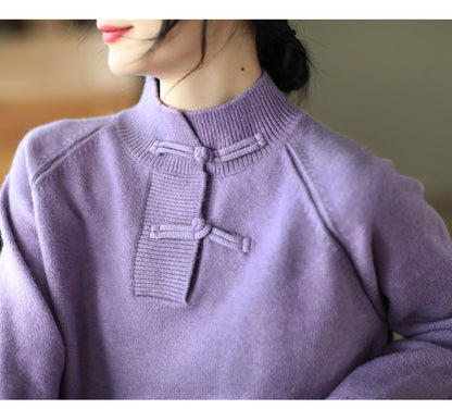 Retro Buckle Knit Loose Sweater