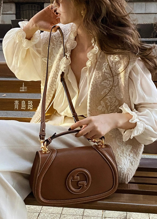 Art Beige Embroidered Ruffled Knit Two Piece Set Women Clothing Spring