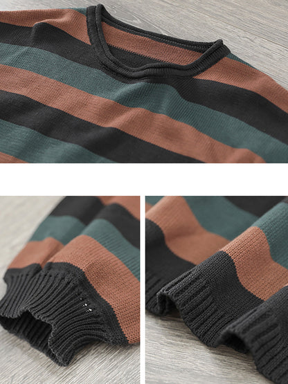 Women Striped Commuter Loose Vintage Sweater