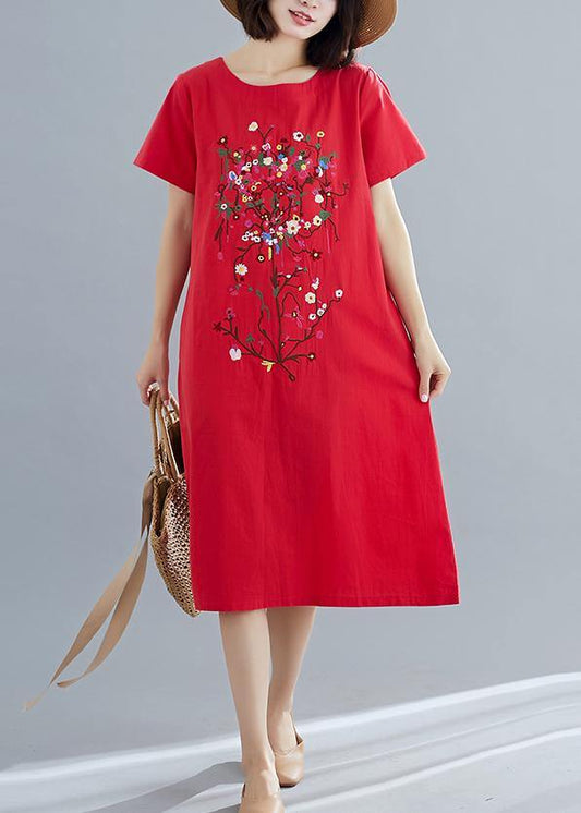 100% red Cotton Long Shirts stylish Inspiration prints Plus Size summer Dresses