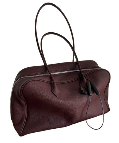Simple Chocolate Zippered Large Capacity Leather Shoulder Bags