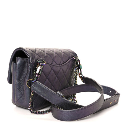 Iridescent Goatskin Quilted Small Double Carry Waist Chain Flap Purple