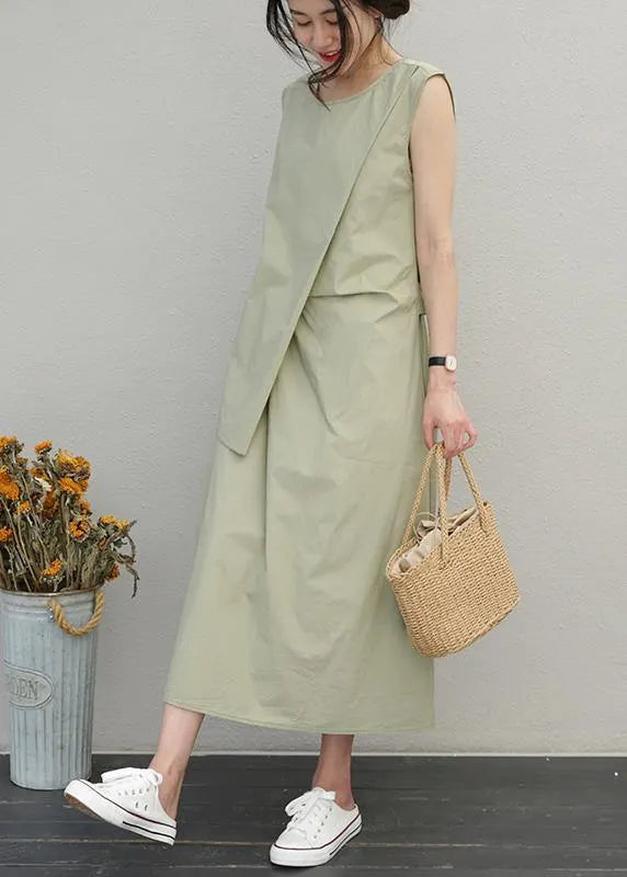 Loose red cotton Long Shirts o neck asymmetric Maxi summer Dress