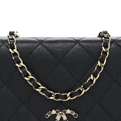 Shiny Caviar Enamel Quilted CC Wallet On Chain WOC Black