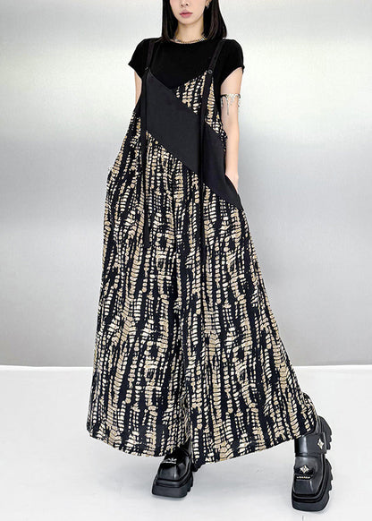 Fashion Black Oversized Patchwork Print Cotton Jumpsuits Summer