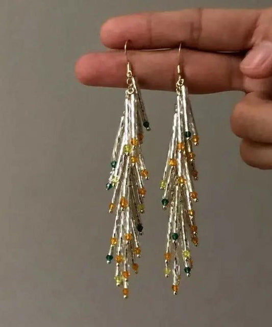 Novelty Silk Sterling Silver Overgild Ear Of Wheat Tassel Drop Earrings