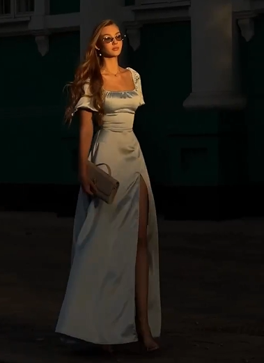 Sexy U Collar Waist-Tight High Slit Solid Color Dress