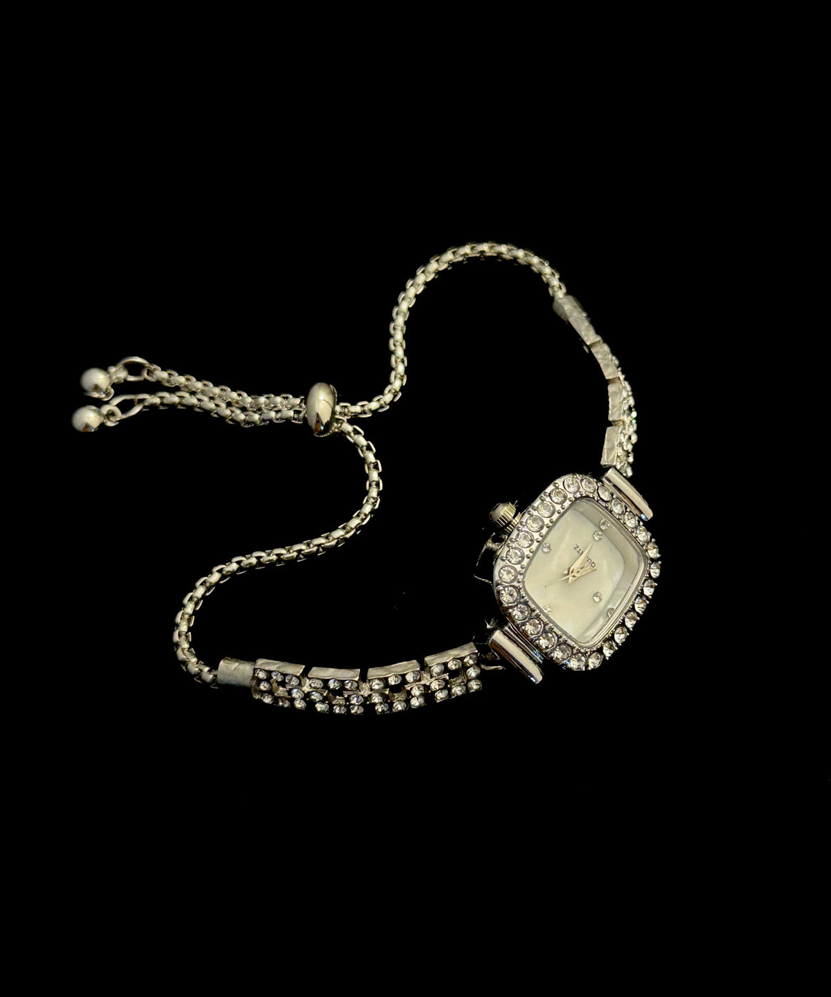 DIY White Stainless Steel Zircon Square Tassel Watches