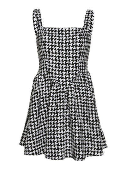 Fashion Black Plaid Cotton Spaghetti Strap Dress Dress Summer