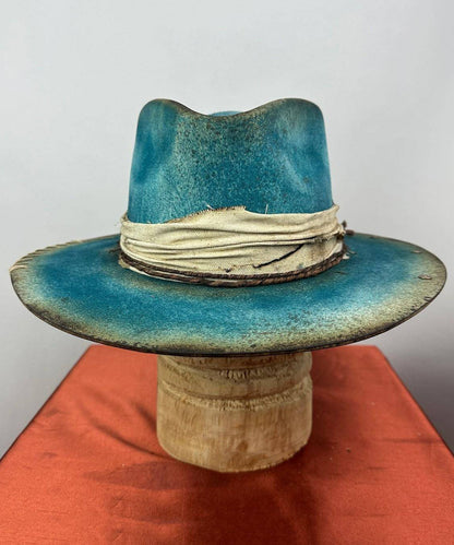 European And American Blue Wool Cloche Hat Feather Decoration