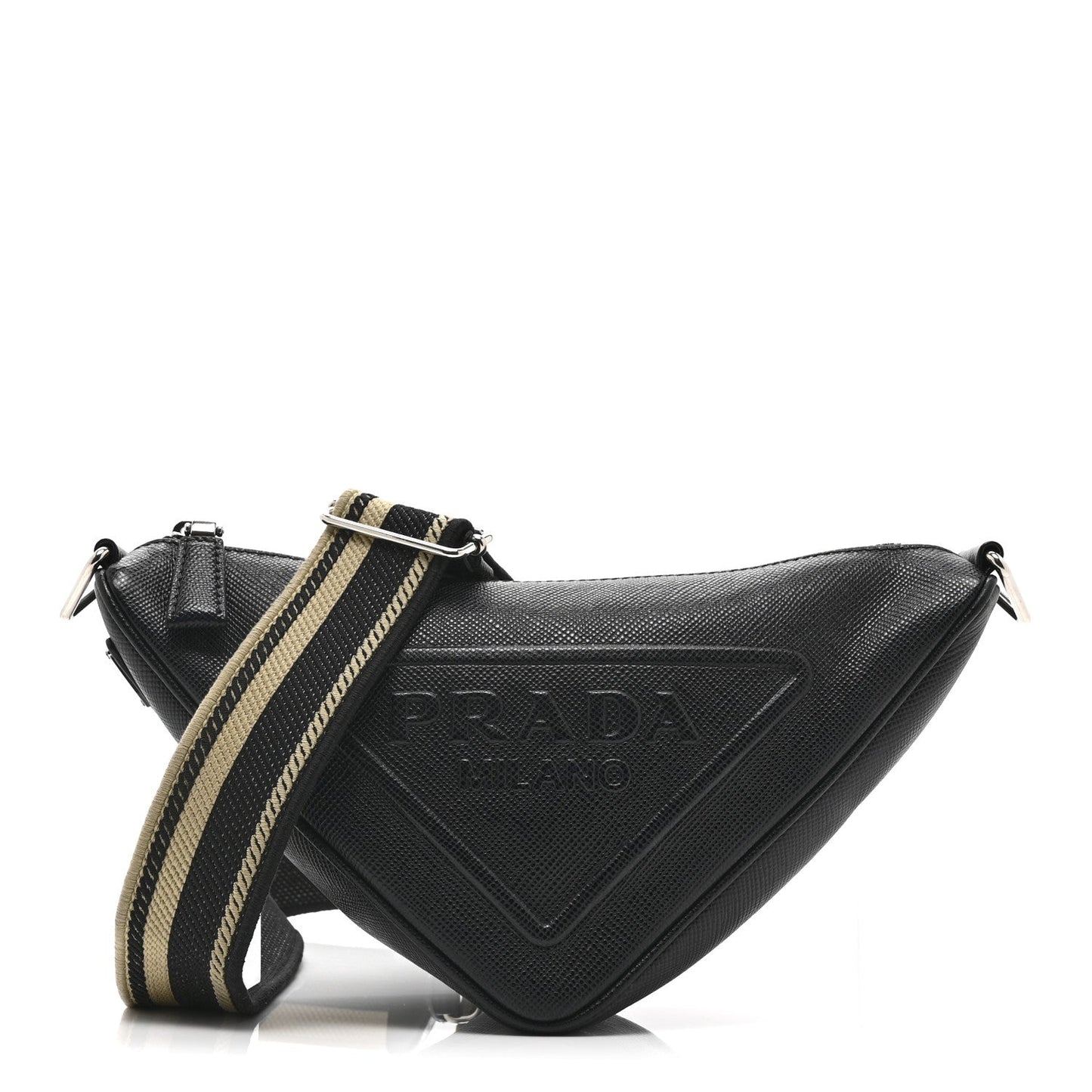 Saffiano Cuir Triangle Logo Embossed Triangle Shoulder Bag Black