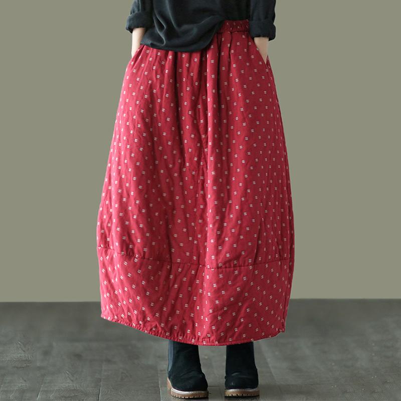 Autumn Winter Retro Cotton Linen Quilted Skirt
