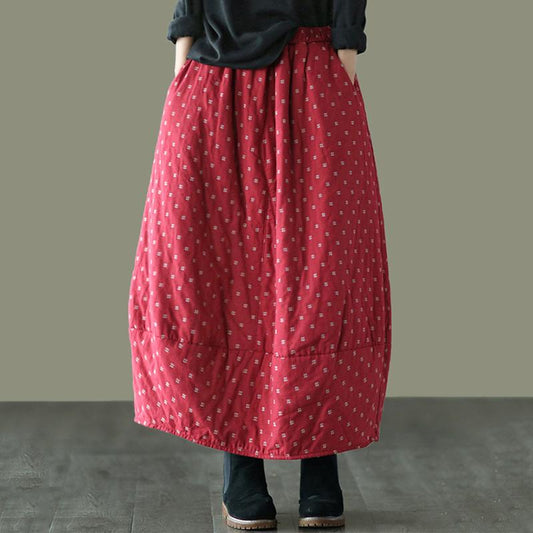 Autumn Winter Retro Cotton Linen Quilted Skirt