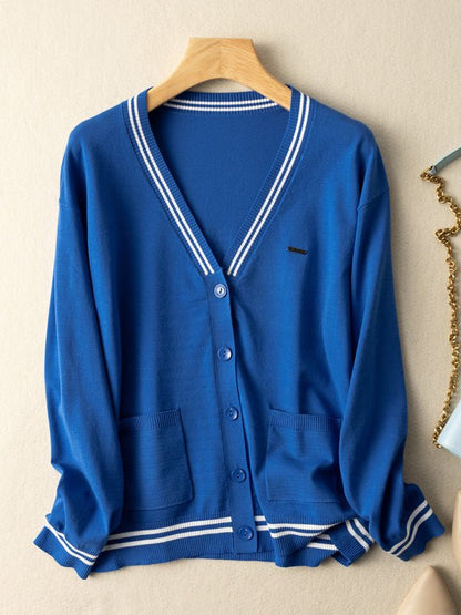Knitwear Thin Section Literary Retro Wild Loose Striped Jacket In One-Size