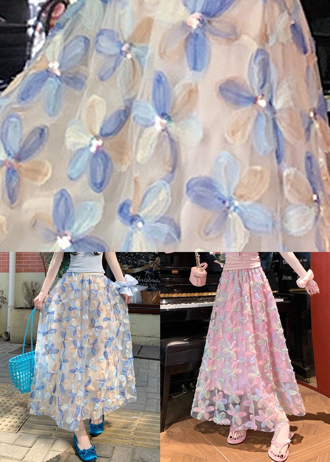 Pink Sequins Tulle A Line Skirts Elastic Waist