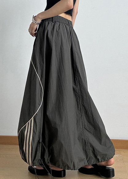 Casual Army Green Elastic Waist Drawstring A Line Skirts Summer