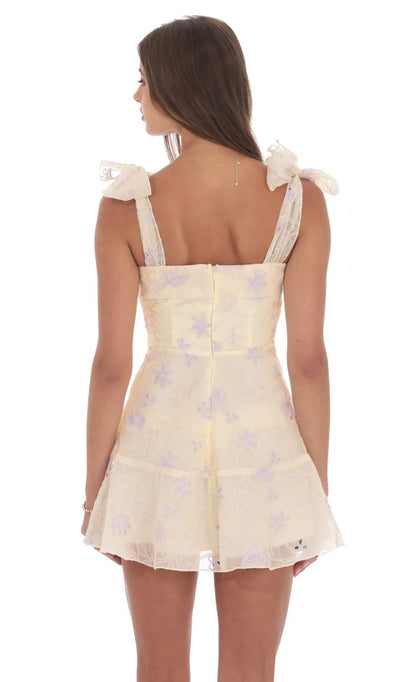 Embroidered Floral A-line Dress in Cream