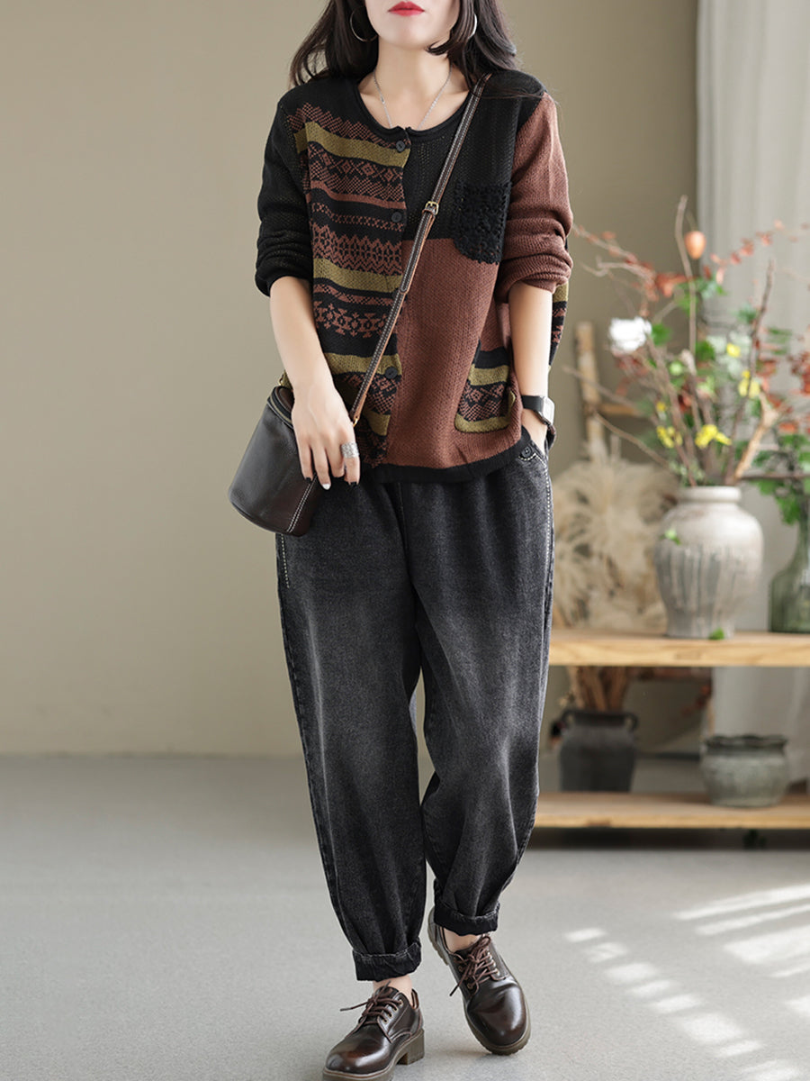 Women Autumn Patchwork Casual Loose Sweaters