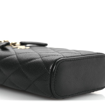 Caviar Quilted Small Vertical Coco Beauty Vanity Case With Chain Black