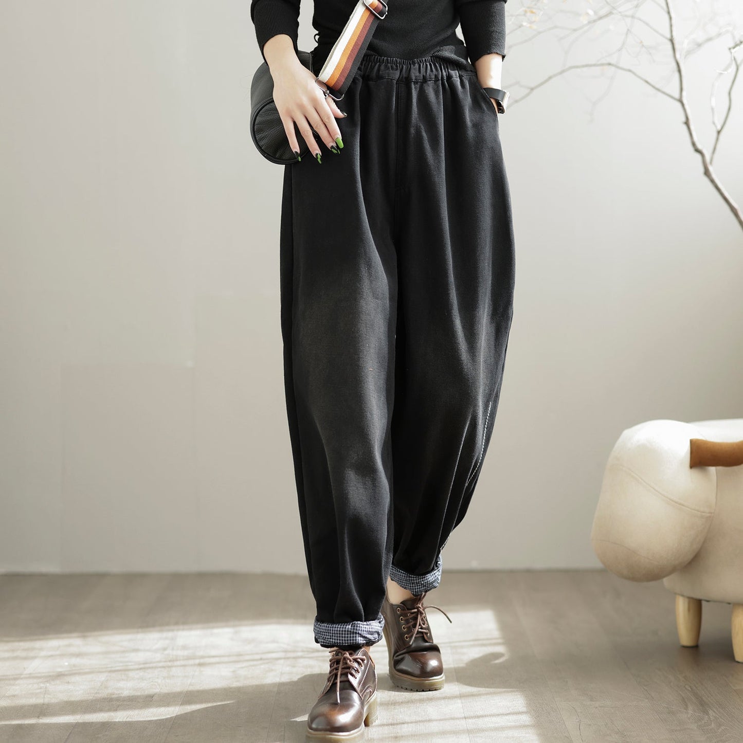 Winter Loose Retro Patchwork Casual Furred Jeans