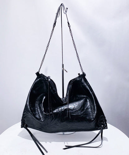 Boutique Black Solid Durable Faux Leather Flap Bag