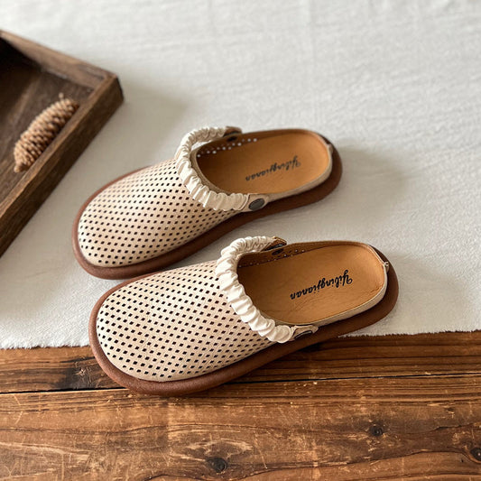 Summer Retro Leather Hollow Soft Casual Sandals / Slippers