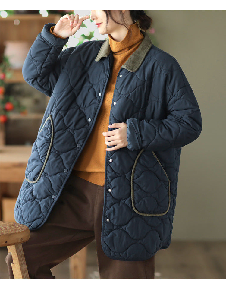 Retro Cotton Thickened Mid-Length Quilted Jacket