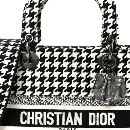 Canvas Houndstooth Embroidered Medium Lady D-Lite Black White
