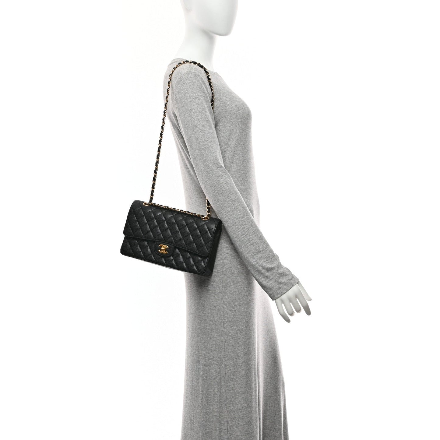 Caviar Quilted Medium Double Flap Black