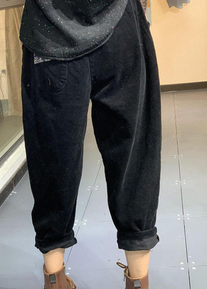 Italian Black Patchwork Corduroy Pants