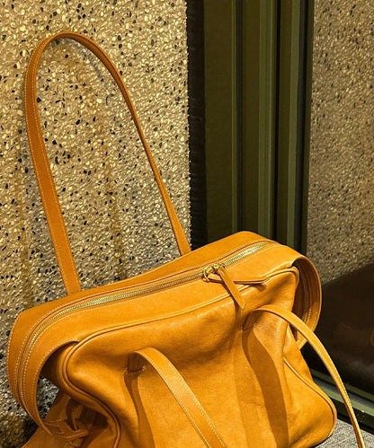 Handmade Yellow Solid Durable Faux Leather Satchel Handbag