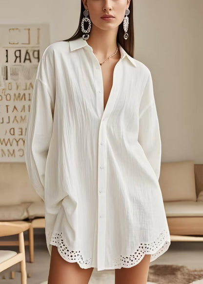 DIY White Oversized Patchwork Lace Long Shirts Spring