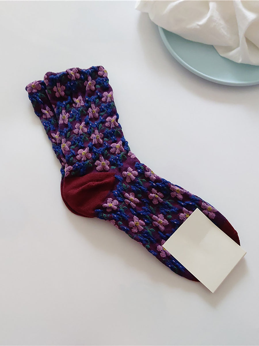 5 Pairs Vintgae Cotton Floral Women Socks