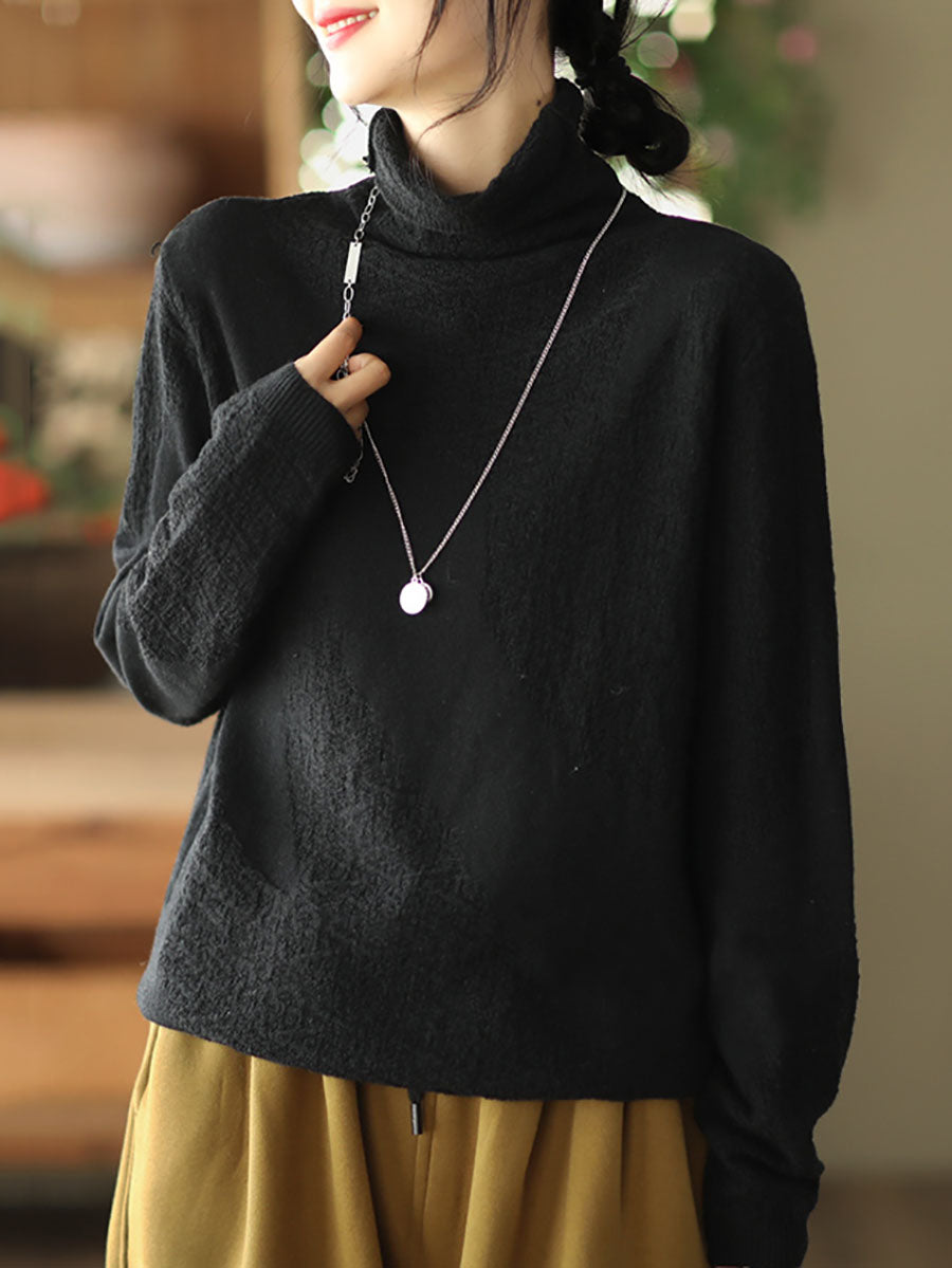 Women Vintage Jacquard Turtleneck Loose Sweater