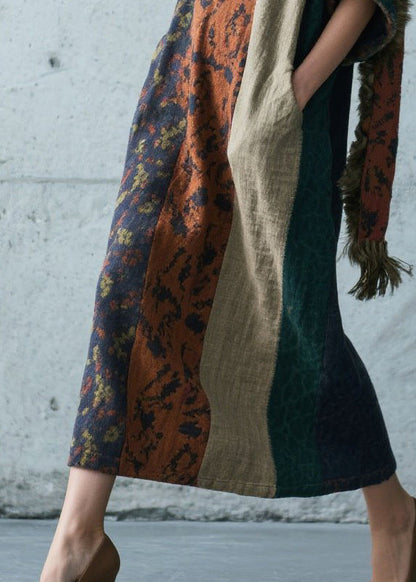 Colorblock Patchwork Cotton Long Dress Oversized Summer