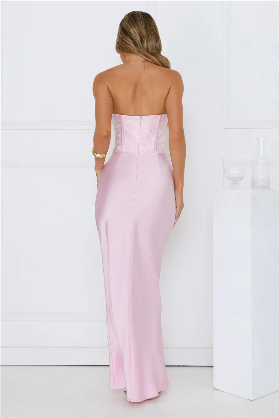 Dressed To Dazzle Strapless Satin Maxi Dress Blue
