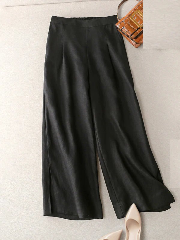 Loose Linen High Waist Solid Straight Trousers