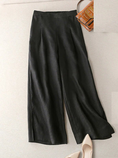 Loose Linen High Waist Solid Straight Trousers
