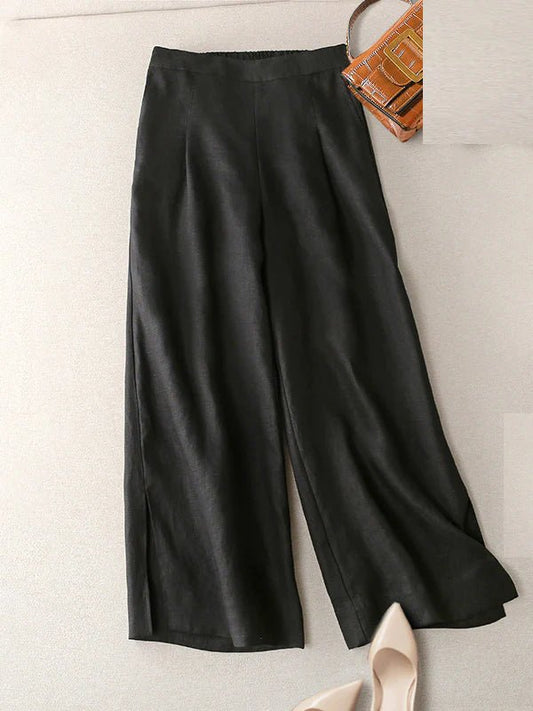 Loose Linen High Waist Solid Straight Trousers