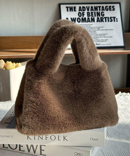 Stylish Leopard Fuzzy Fur Fluffy Large Capacity Tote Handbag
