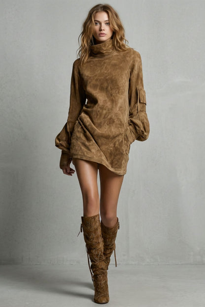 Marcella _ High neck silhouette _ Suede-effect mini dress