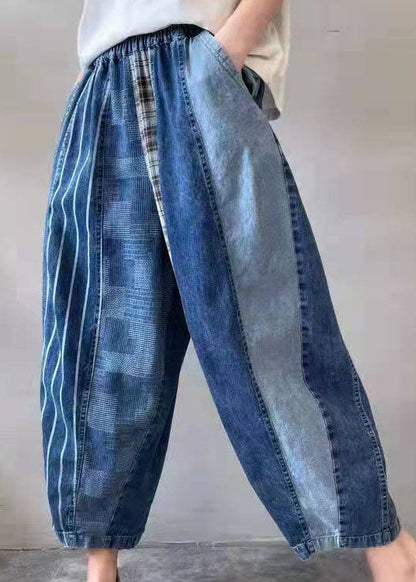 Fine Blue Patchwork fashion denim Pants