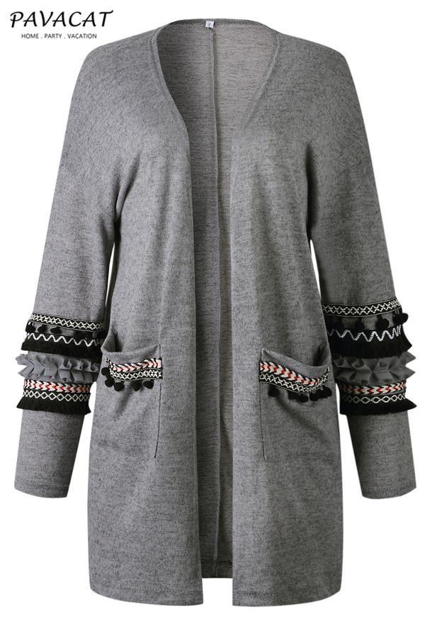 Boho Cording Knitted Cardigan - Gray