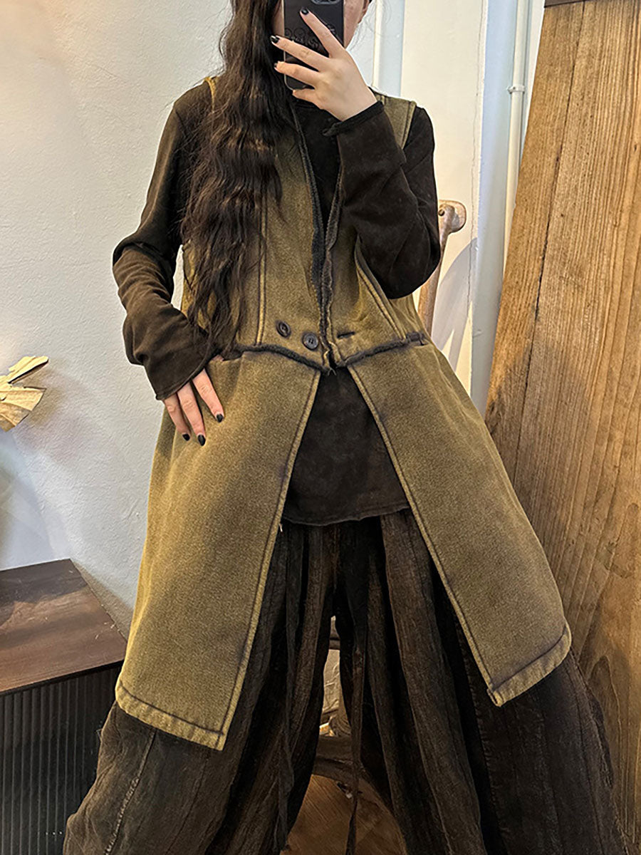 Women Winter Vintage Thick Button Long Waistcoat