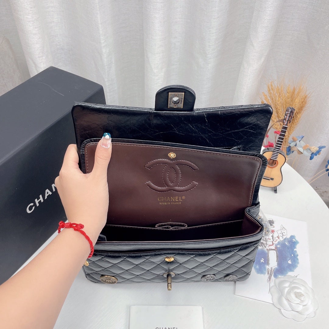Chanel Coin Medallion Flap Bag Quilted Aged Calfskin Medium