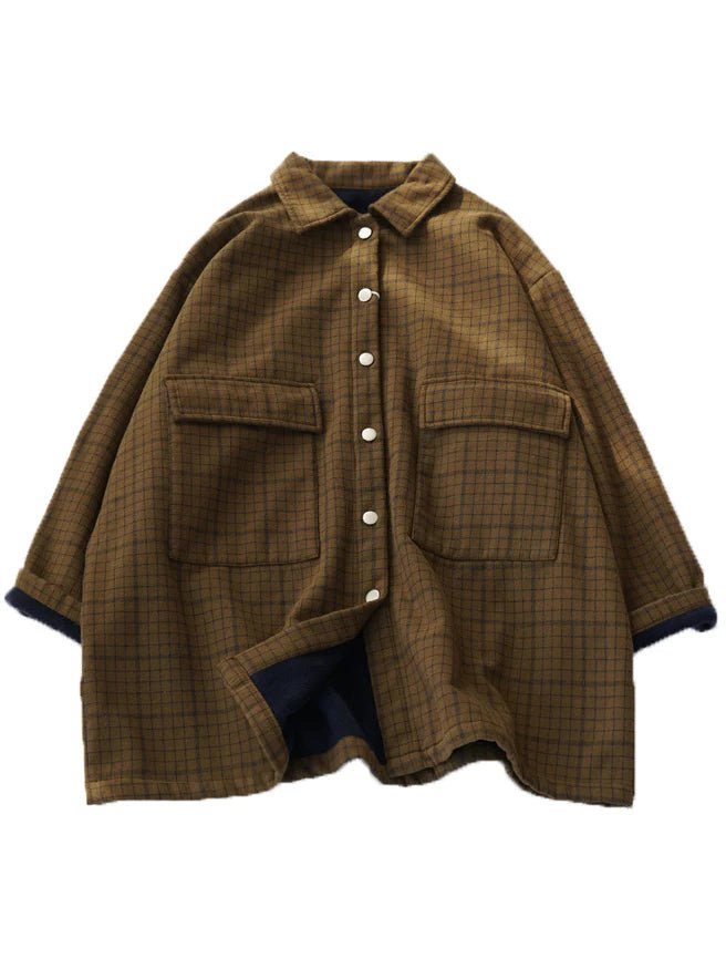 Vintage Loose Plaid Print Single Breasted Coat