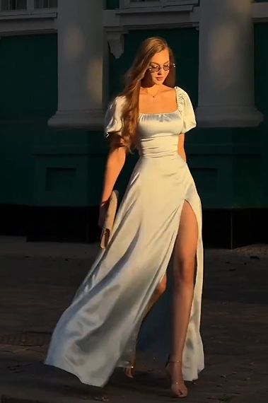 Sexy U Collar Waist-Tight High Slit Solid Color Dress