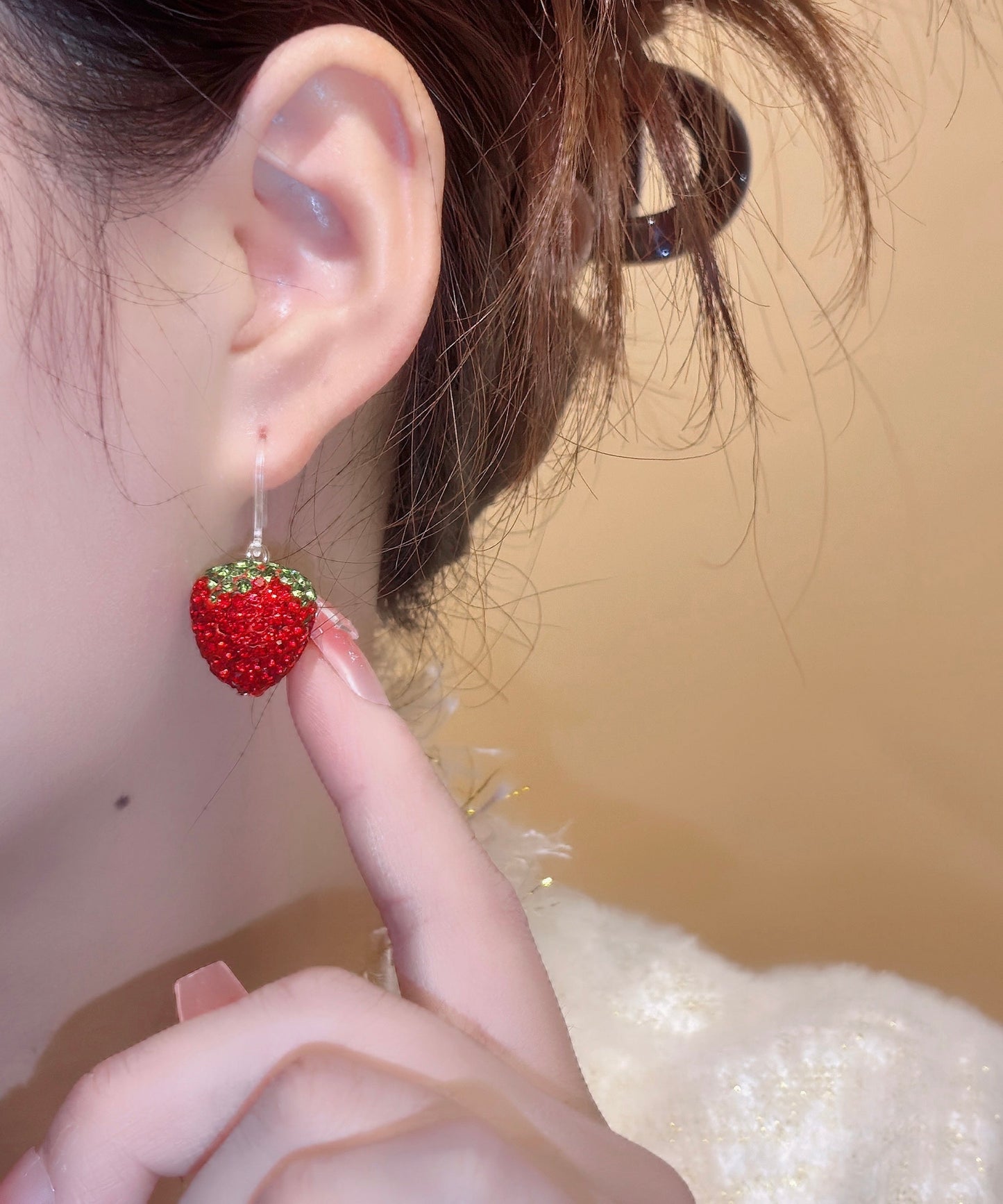 Beautiful Red Copper Overgild Zircon Strawberry Drop Earrings