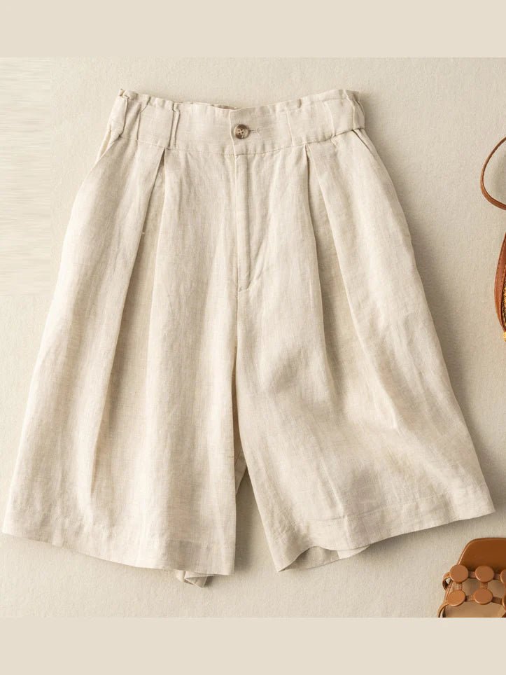 Pure Color Wide-leg Casual Linen Shorts